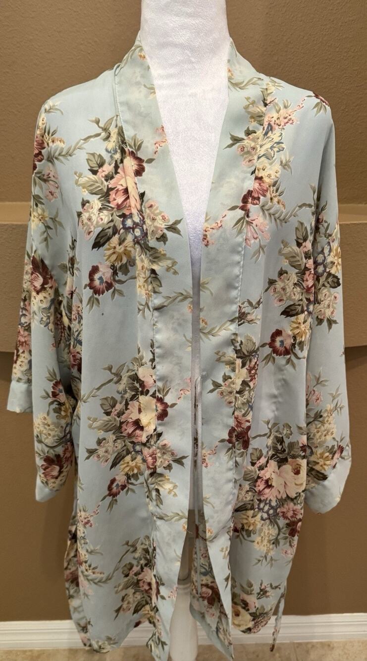 Victoria's Secret Slip Nightgown Robe Blue Floral Intimate 90 Vintage Size M
